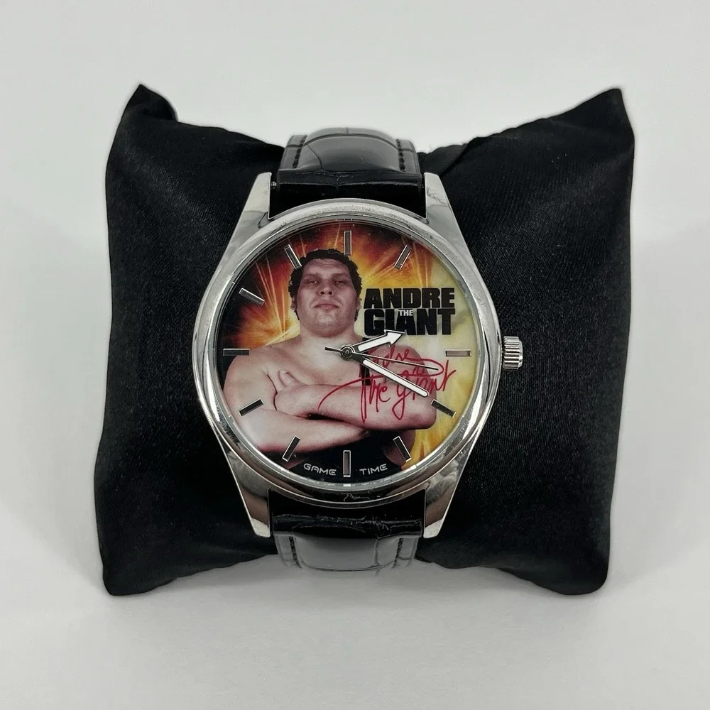 WWE Game Time Andre The Giant Pioneer Black Series Mens Watch Silver Black NEW